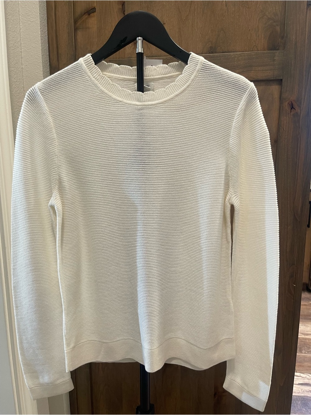 J. Crew NWT Cream Ribbed Scalloped Crewneck Lightweight Cotton Blend Sweater
